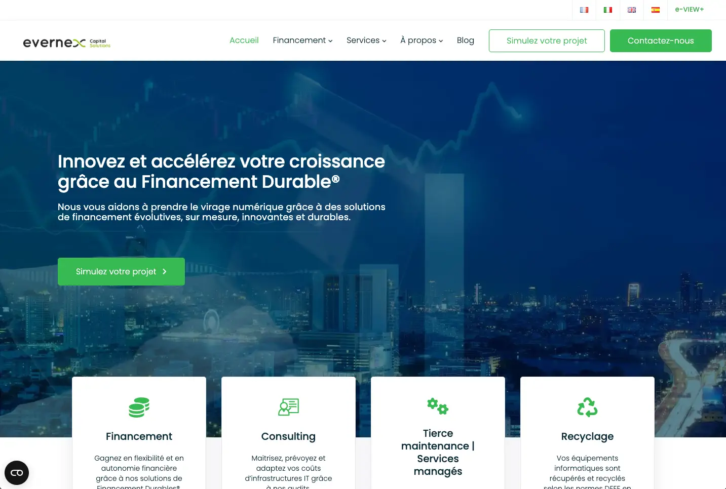 Page d'accueil du site internet d'Evernex Capital Solutions réalisé par Xplore Marketing